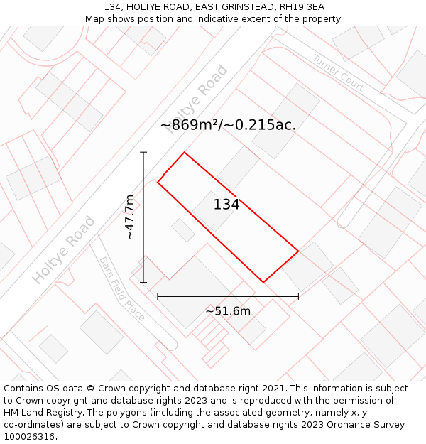 134, HOLTYE ROAD, EAST GRINSTEAD, RH19 3EA: Plot and title map