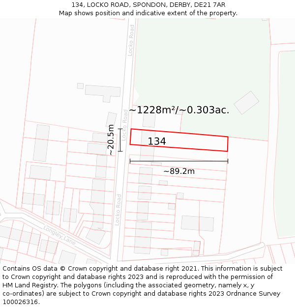 134, LOCKO ROAD, SPONDON, DERBY, DE21 7AR: Plot and title map