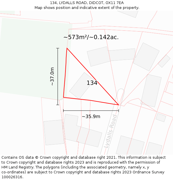 134, LYDALLS ROAD, DIDCOT, OX11 7EA: Plot and title map