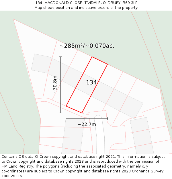 134, MACDONALD CLOSE, TIVIDALE, OLDBURY, B69 3LP: Plot and title map