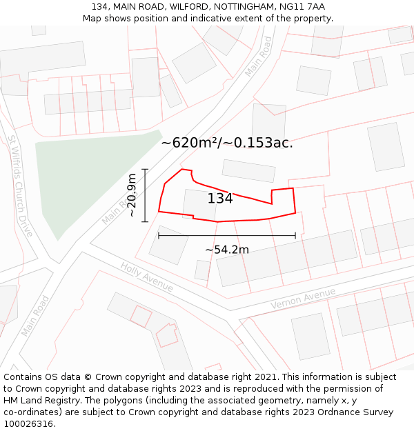 134, MAIN ROAD, WILFORD, NOTTINGHAM, NG11 7AA: Plot and title map