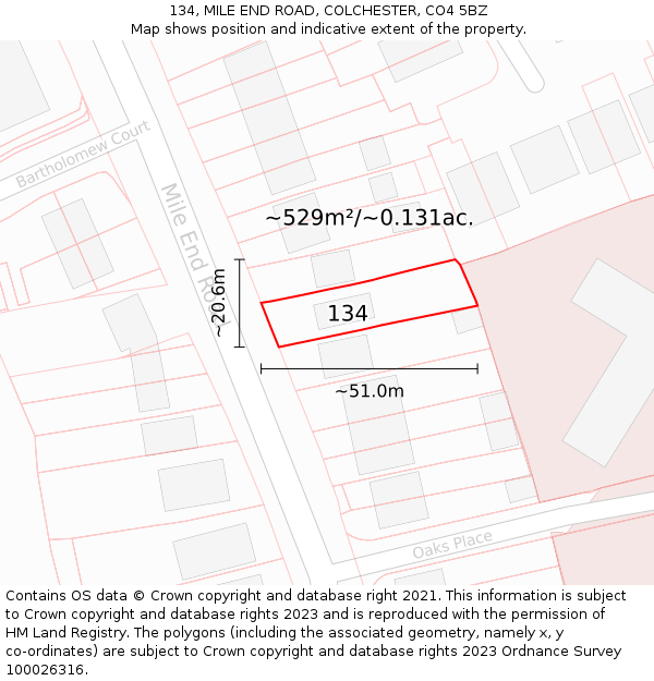 134, MILE END ROAD, COLCHESTER, CO4 5BZ: Plot and title map