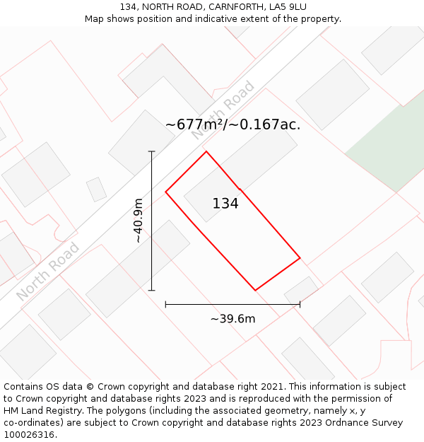 134, NORTH ROAD, CARNFORTH, LA5 9LU: Plot and title map