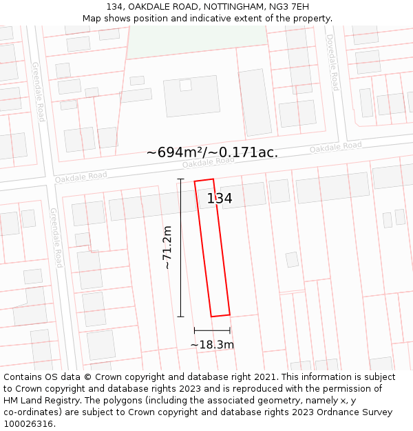 134, OAKDALE ROAD, NOTTINGHAM, NG3 7EH: Plot and title map