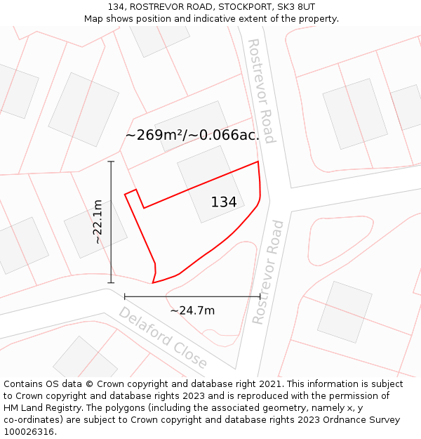 134, ROSTREVOR ROAD, STOCKPORT, SK3 8UT: Plot and title map