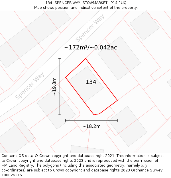 134, SPENCER WAY, STOWMARKET, IP14 1UQ: Plot and title map