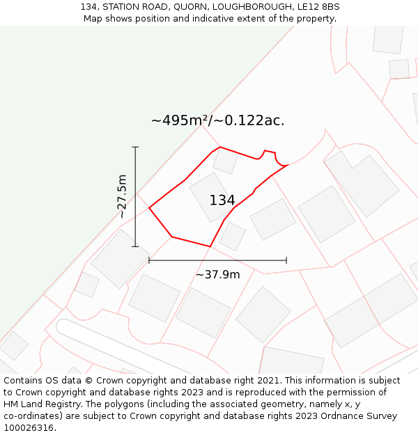 134, STATION ROAD, QUORN, LOUGHBOROUGH, LE12 8BS: Plot and title map