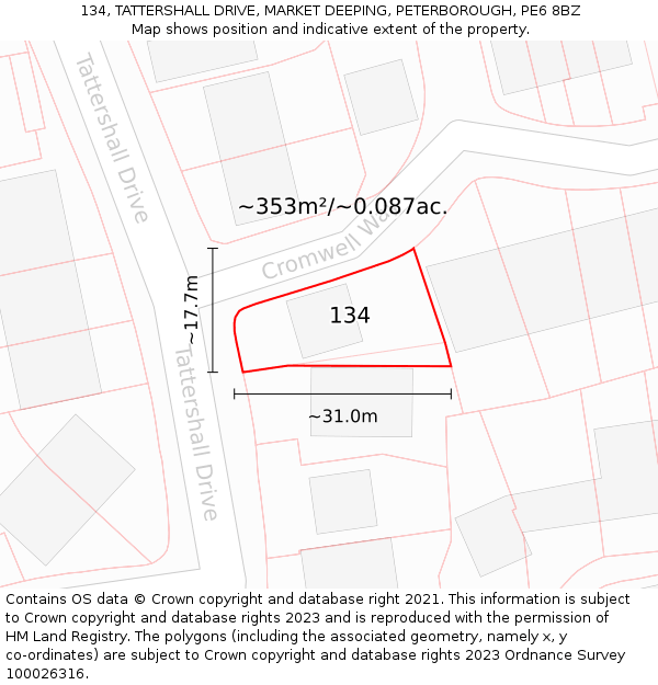 134, TATTERSHALL DRIVE, MARKET DEEPING, PETERBOROUGH, PE6 8BZ: Plot and title map