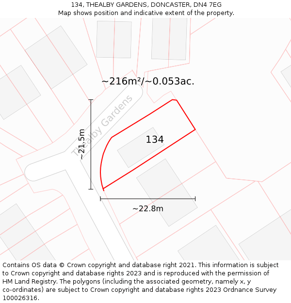 134, THEALBY GARDENS, DONCASTER, DN4 7EG: Plot and title map