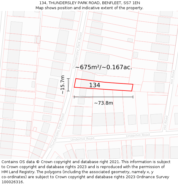 134, THUNDERSLEY PARK ROAD, BENFLEET, SS7 1EN: Plot and title map