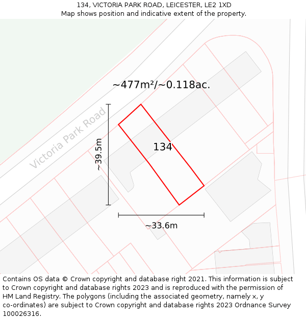 134, VICTORIA PARK ROAD, LEICESTER, LE2 1XD: Plot and title map