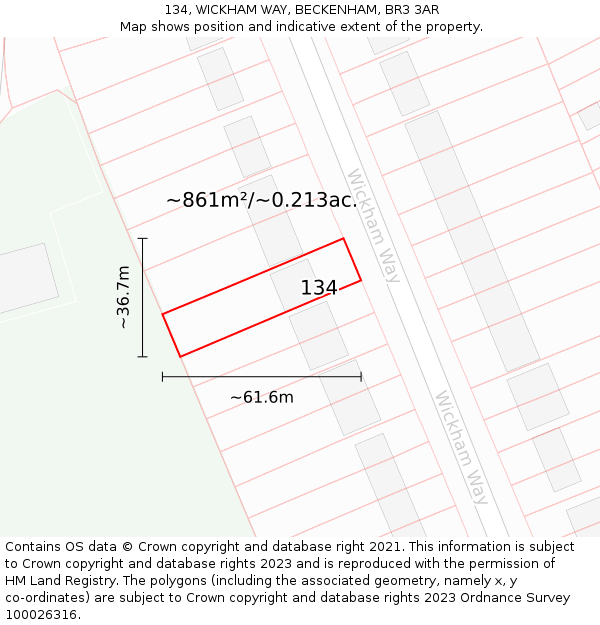 134, WICKHAM WAY, BECKENHAM, BR3 3AR: Plot and title map