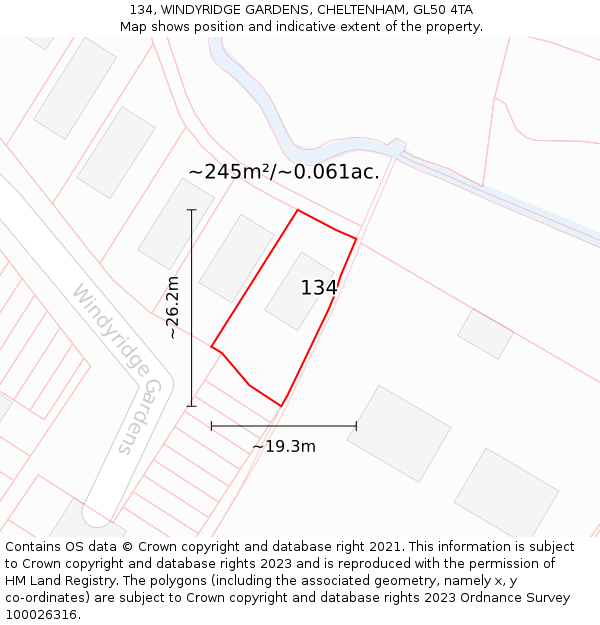 134, WINDYRIDGE GARDENS, CHELTENHAM, GL50 4TA: Plot and title map