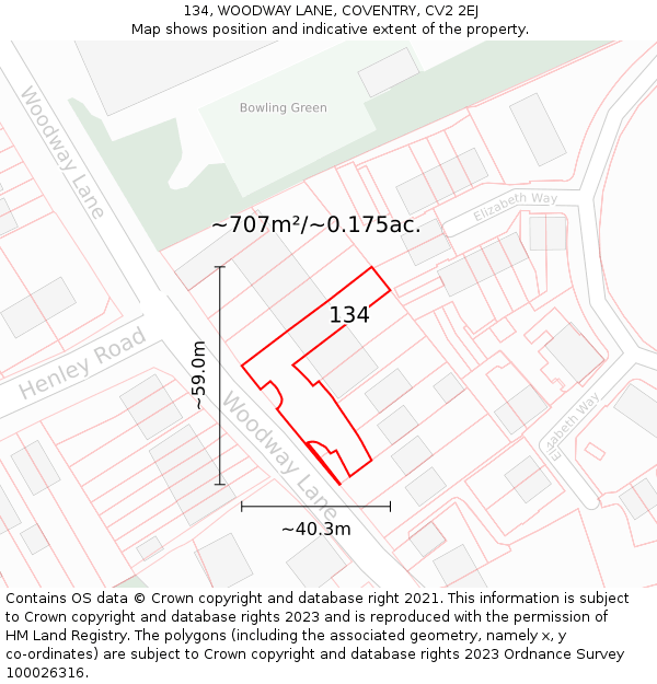 134, WOODWAY LANE, COVENTRY, CV2 2EJ: Plot and title map