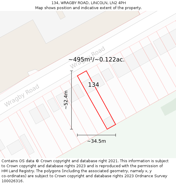 134, WRAGBY ROAD, LINCOLN, LN2 4PH: Plot and title map