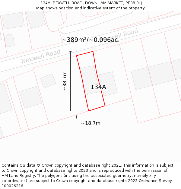 134A, BEXWELL ROAD, DOWNHAM MARKET, PE38 9LJ: Plot and title map