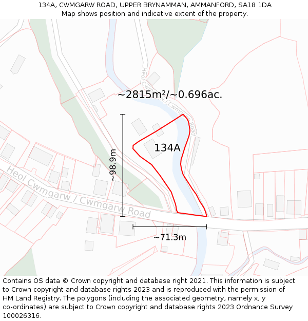 134A, CWMGARW ROAD, UPPER BRYNAMMAN, AMMANFORD, SA18 1DA: Plot and title map