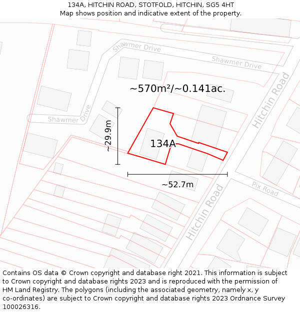 134A, HITCHIN ROAD, STOTFOLD, HITCHIN, SG5 4HT: Plot and title map