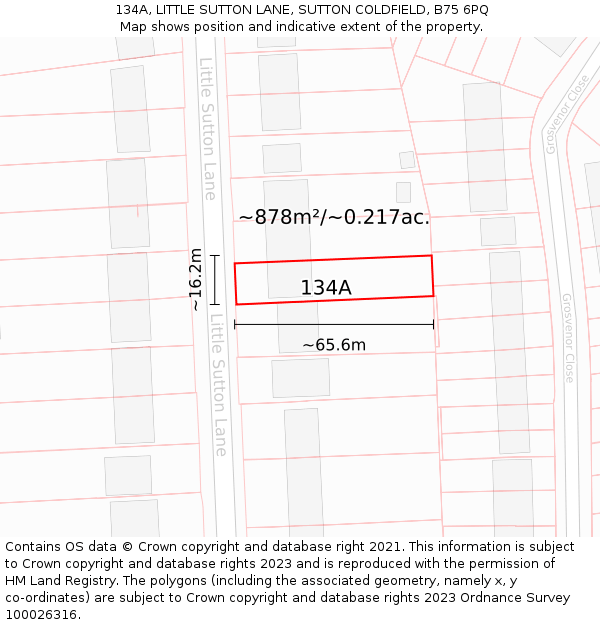 134A, LITTLE SUTTON LANE, SUTTON COLDFIELD, B75 6PQ: Plot and title map