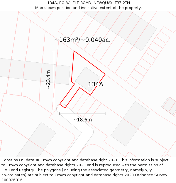 134A, POLWHELE ROAD, NEWQUAY, TR7 2TN: Plot and title map