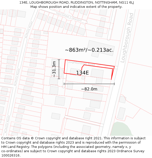 134E, LOUGHBOROUGH ROAD, RUDDINGTON, NOTTINGHAM, NG11 6LJ: Plot and title map