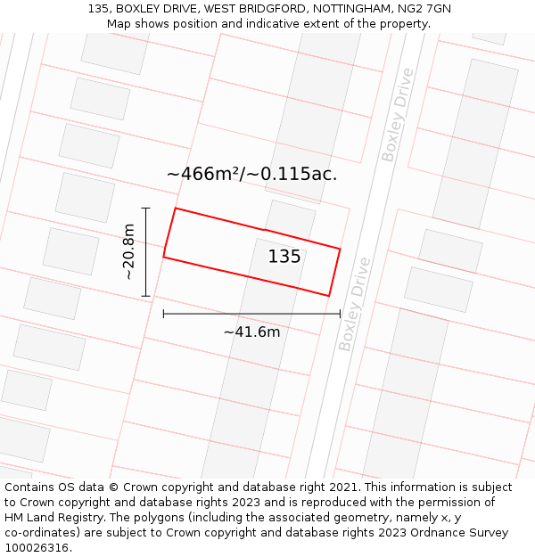 135, BOXLEY DRIVE, WEST BRIDGFORD, NOTTINGHAM, NG2 7GN: Plot and title map