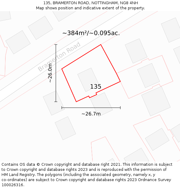 135, BRAMERTON ROAD, NOTTINGHAM, NG8 4NH: Plot and title map