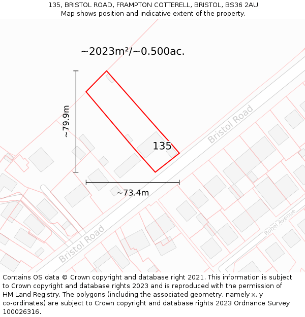 135, BRISTOL ROAD, FRAMPTON COTTERELL, BRISTOL, BS36 2AU: Plot and title map