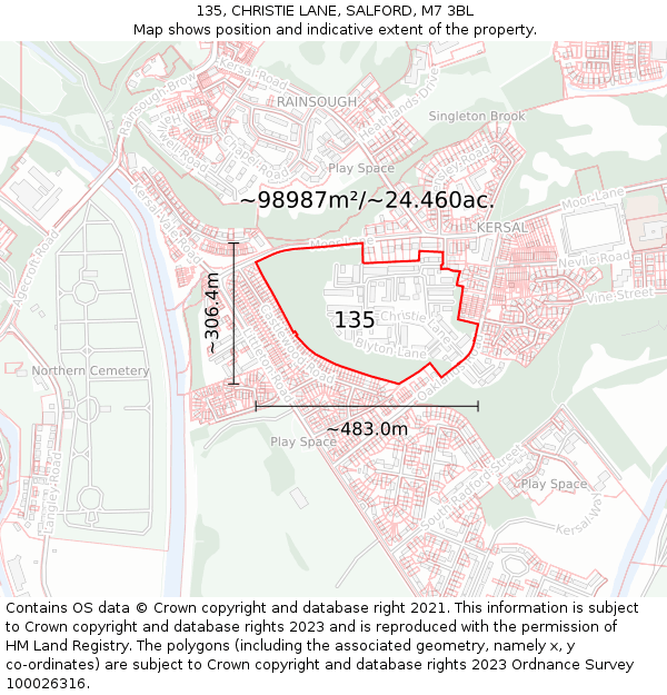 135, CHRISTIE LANE, SALFORD, M7 3BL: Plot and title map