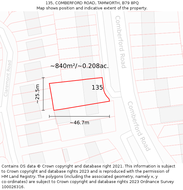 135, COMBERFORD ROAD, TAMWORTH, B79 8PQ: Plot and title map