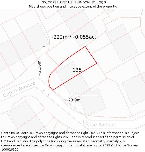 135, COPSE AVENUE, SWINDON, SN1 2QG: Plot and title map