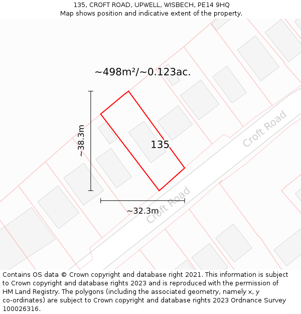 135, CROFT ROAD, UPWELL, WISBECH, PE14 9HQ: Plot and title map