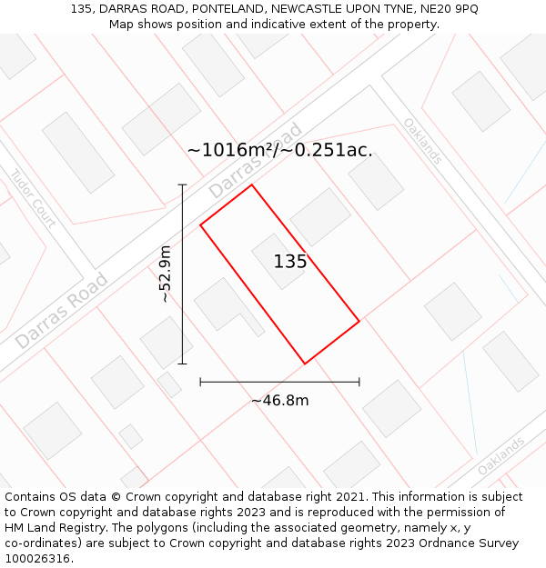 135, DARRAS ROAD, PONTELAND, NEWCASTLE UPON TYNE, NE20 9PQ: Plot and title map