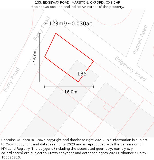 135, EDGEWAY ROAD, MARSTON, OXFORD, OX3 0HF: Plot and title map