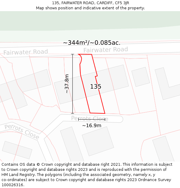 135, FAIRWATER ROAD, CARDIFF, CF5 3JR: Plot and title map