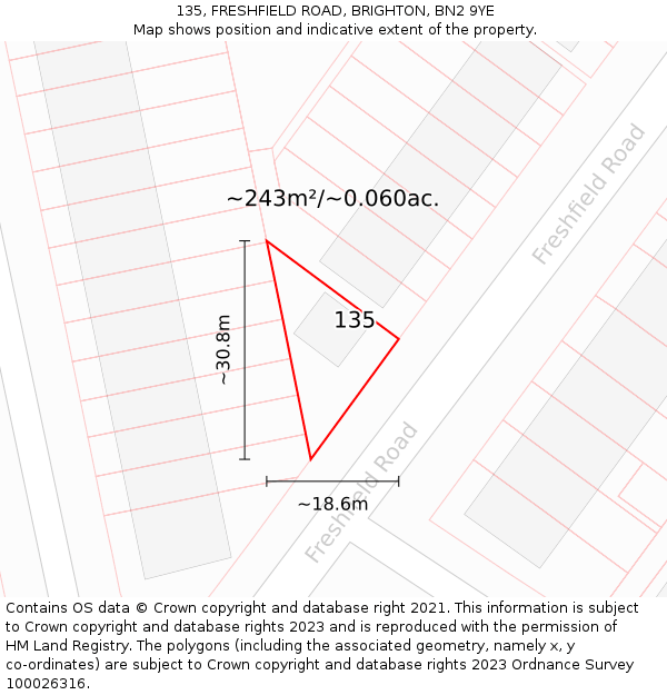 135, FRESHFIELD ROAD, BRIGHTON, BN2 9YE: Plot and title map