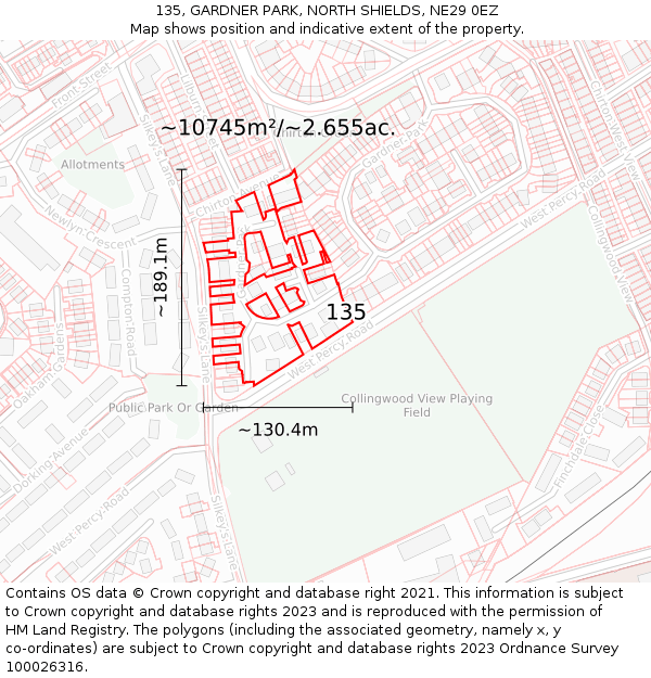 135, GARDNER PARK, NORTH SHIELDS, NE29 0EZ: Plot and title map