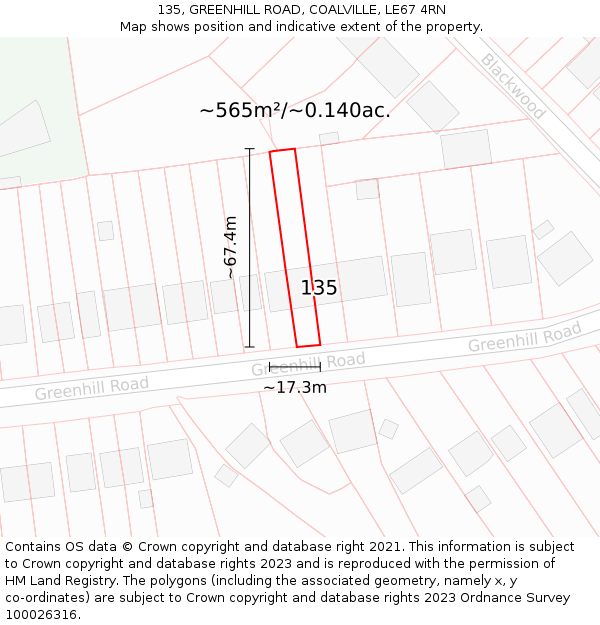 135, GREENHILL ROAD, COALVILLE, LE67 4RN: Plot and title map