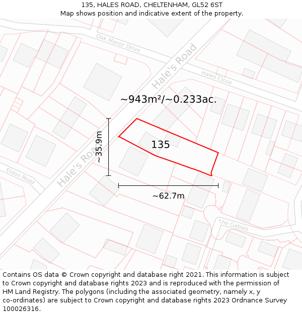 135, HALES ROAD, CHELTENHAM, GL52 6ST: Plot and title map