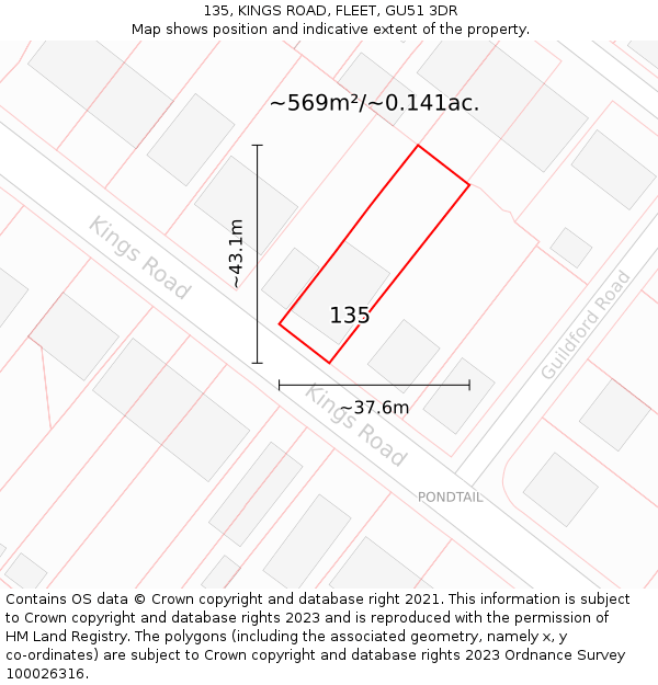 135, KINGS ROAD, FLEET, GU51 3DR: Plot and title map