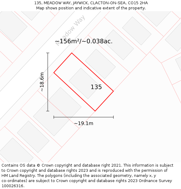 135, MEADOW WAY, JAYWICK, CLACTON-ON-SEA, CO15 2HA: Plot and title map