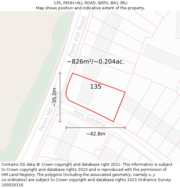 135, PENN HILL ROAD, BATH, BA1 3RU: Plot and title map