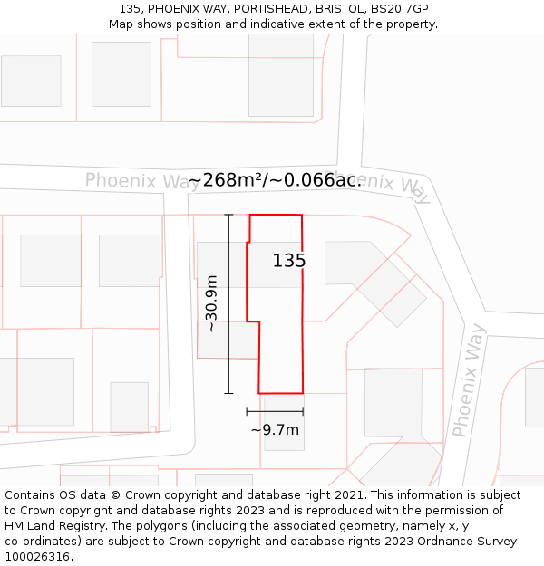 135, PHOENIX WAY, PORTISHEAD, BRISTOL, BS20 7GP: Plot and title map