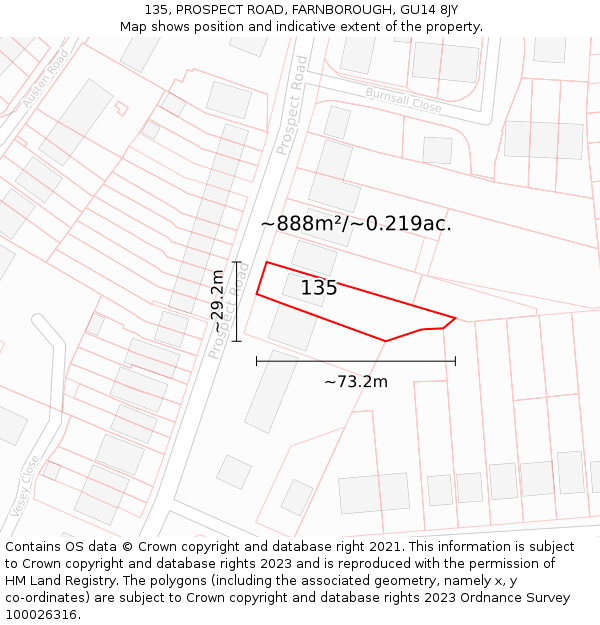 135, PROSPECT ROAD, FARNBOROUGH, GU14 8JY: Plot and title map