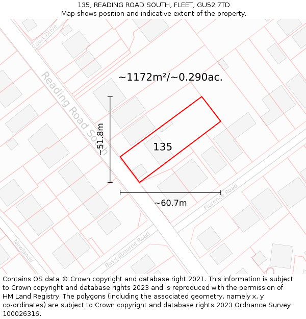 135, READING ROAD SOUTH, FLEET, GU52 7TD: Plot and title map