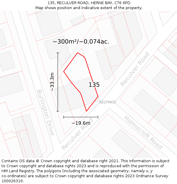 135, RECULVER ROAD, HERNE BAY, CT6 6PD: Plot and title map