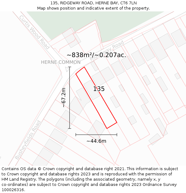 135, RIDGEWAY ROAD, HERNE BAY, CT6 7LN: Plot and title map