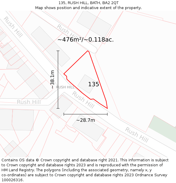 135, RUSH HILL, BATH, BA2 2QT: Plot and title map