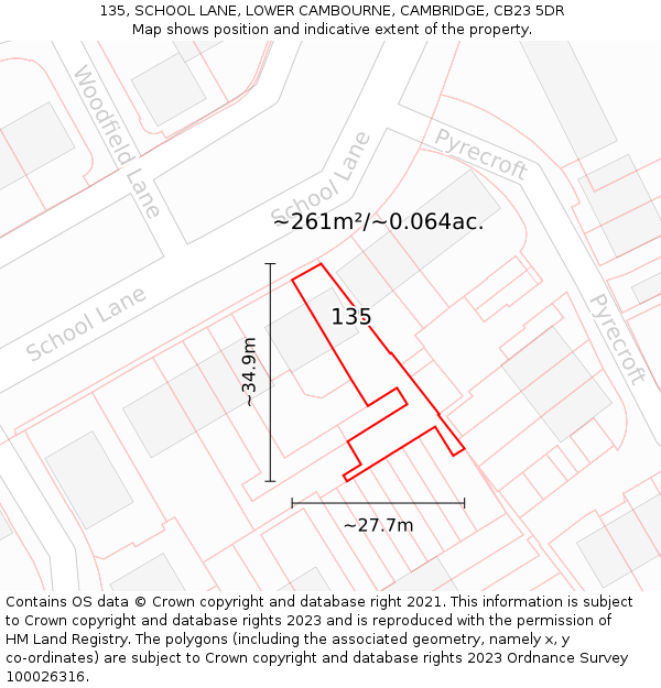 135, SCHOOL LANE, LOWER CAMBOURNE, CAMBRIDGE, CB23 5DR: Plot and title map