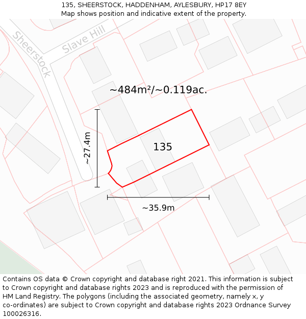 135, SHEERSTOCK, HADDENHAM, AYLESBURY, HP17 8EY: Plot and title map